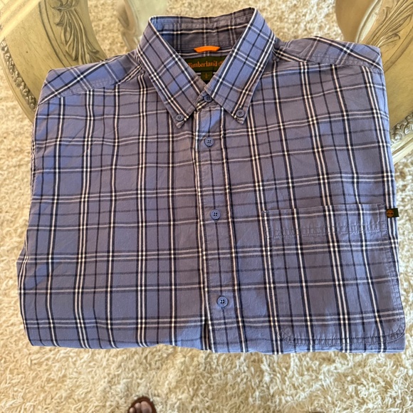 Timberland Men's Large Blue Plaid Check Long Sleeve Shirt Regular Fit Casual - Picture 5 of 10